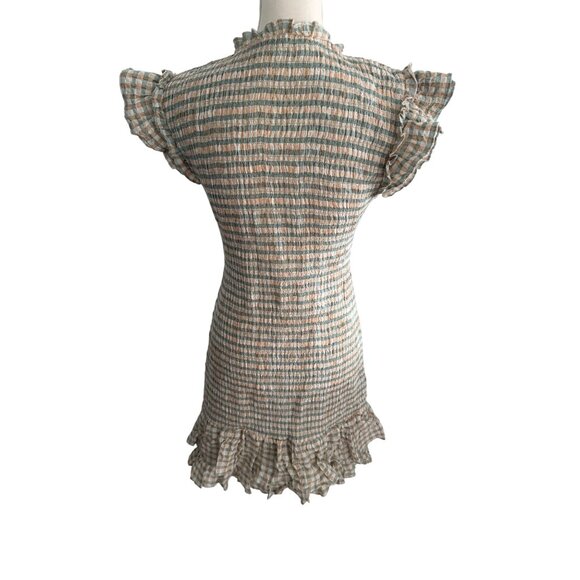 VERONICA BEARD Plaid Smocked Ruffle Trim Dress Size 6 - Picture 7 of 12